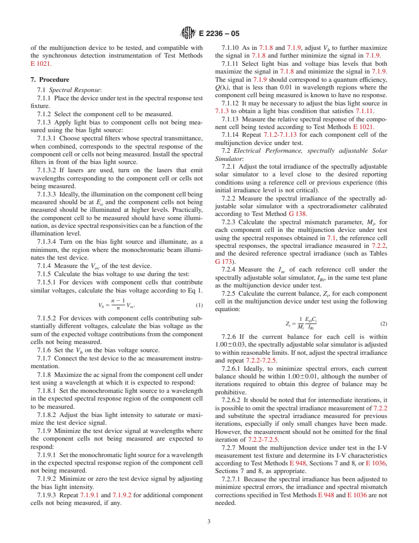 ASTM E2236-05 - Standard Test Methods for Measurement of Electrical Performance and Spectral Response of Nonconcentrator Multijunction Photovoltaic Cells and Modules