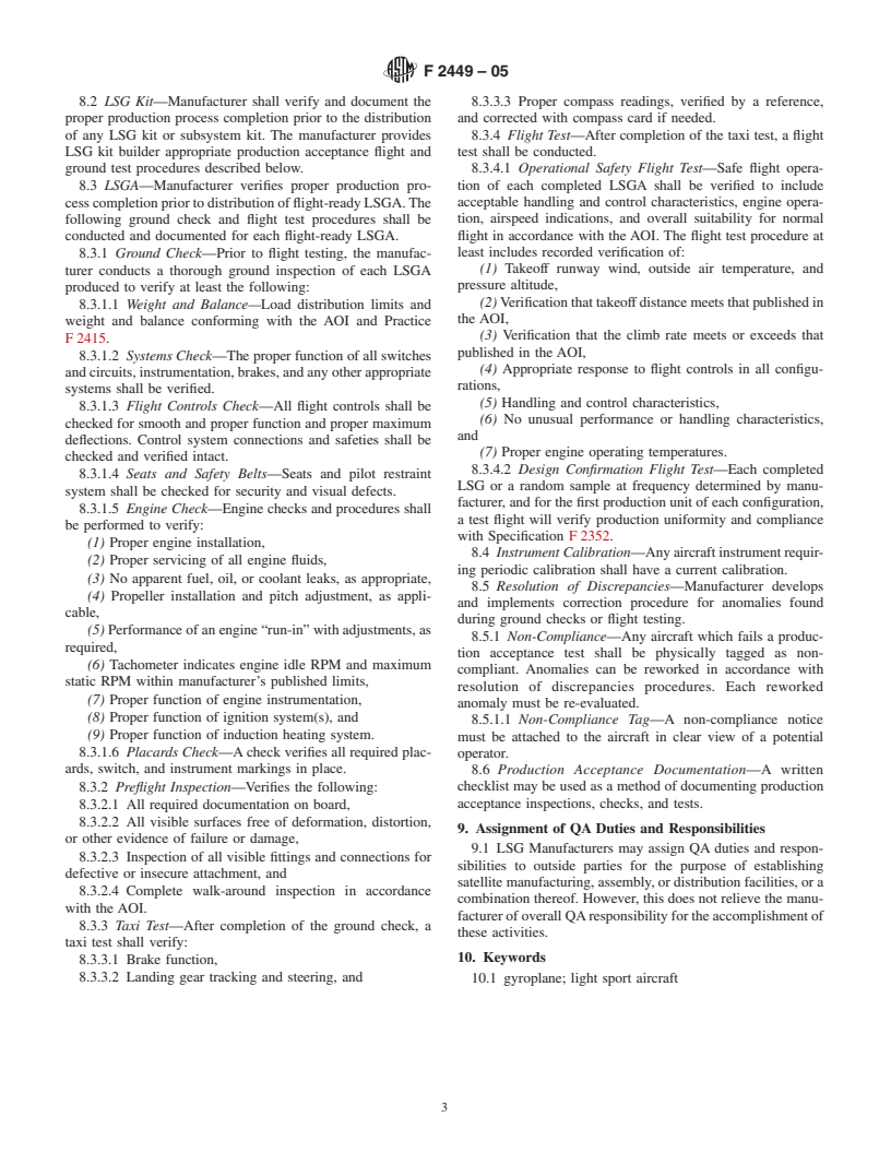 ASTM F2449-05 - Standard Specification for Manufacturer Quality Assurance Program for Light Sport Gyroplane Aircraft