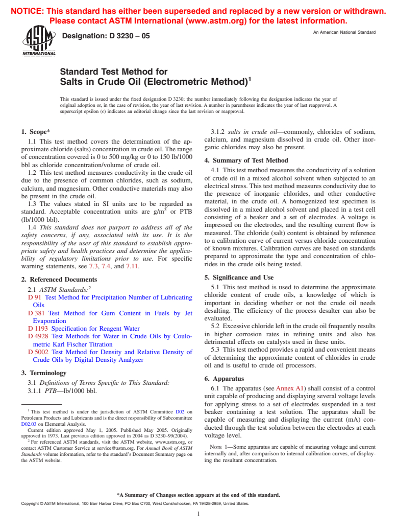 ASTM D3230-05 - Standard Test Method for Salts in Crude Oil (Electrometric Method)