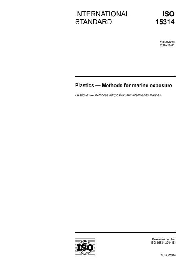 ISO 15314:2004 - Plastics -- Methods for marine exposure