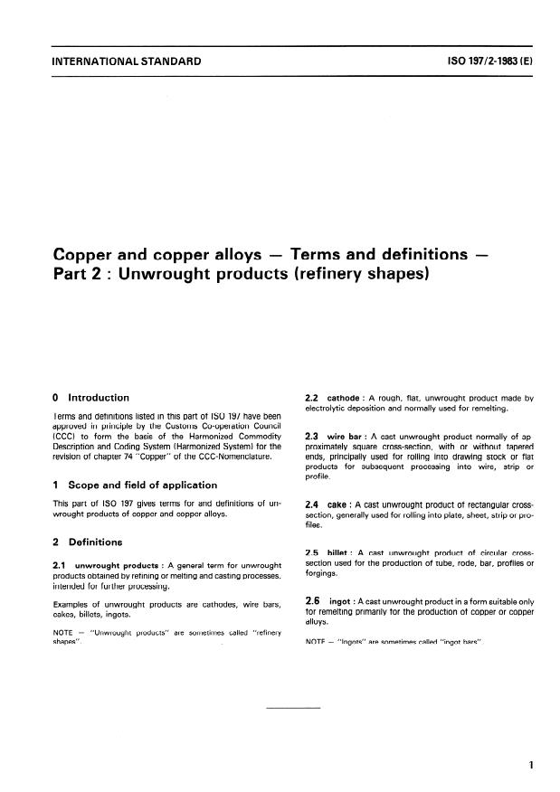 ISO 197-2:1983 - Copper and copper alloys -- Terms and definitions