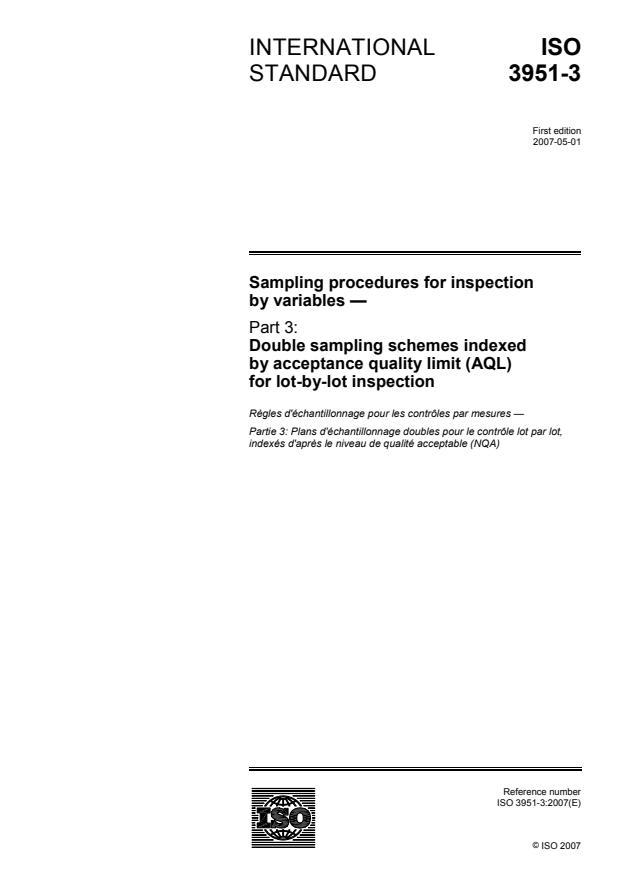 ISO 3951-3:2007 - Sampling procedures for inspection by variables
