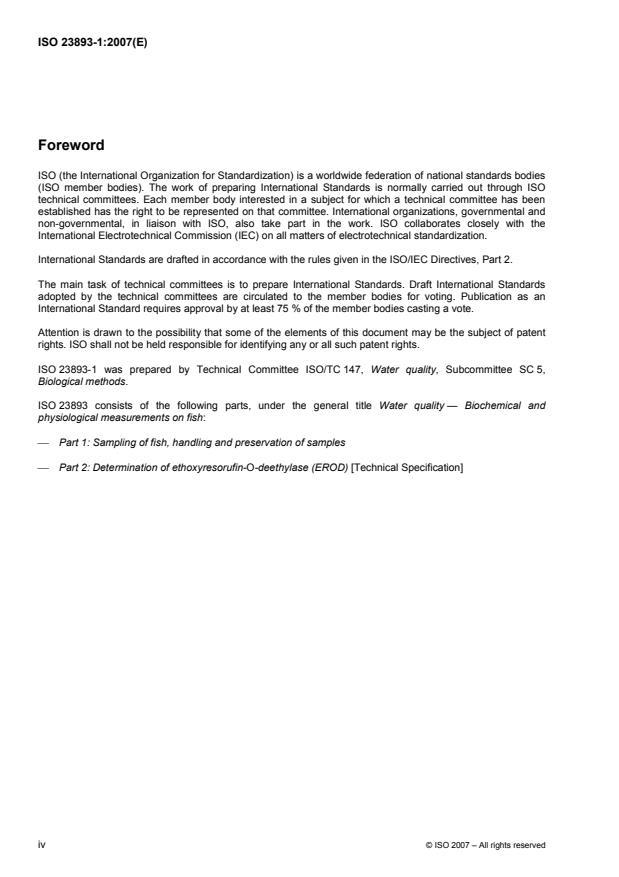 ISO 23893-1:2007 ISO 23893-1:2007 - Water quality -- Biochemical and physiological measurements on fish - Page 4 preview