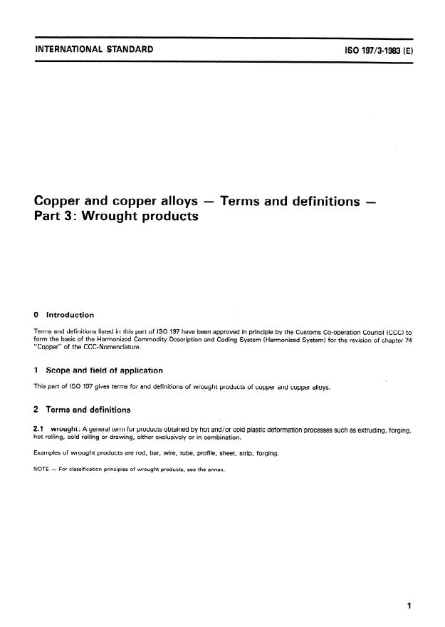 ISO 197-3:1983 - Copper and copper alloys -- Terms and definitions