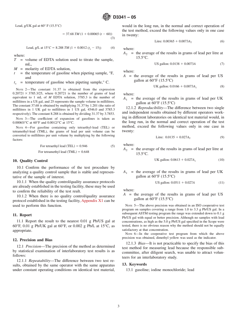 ASTM D3341-05 - Standard Test Method for Lead in Gasoline-Iodine Monochloride Method