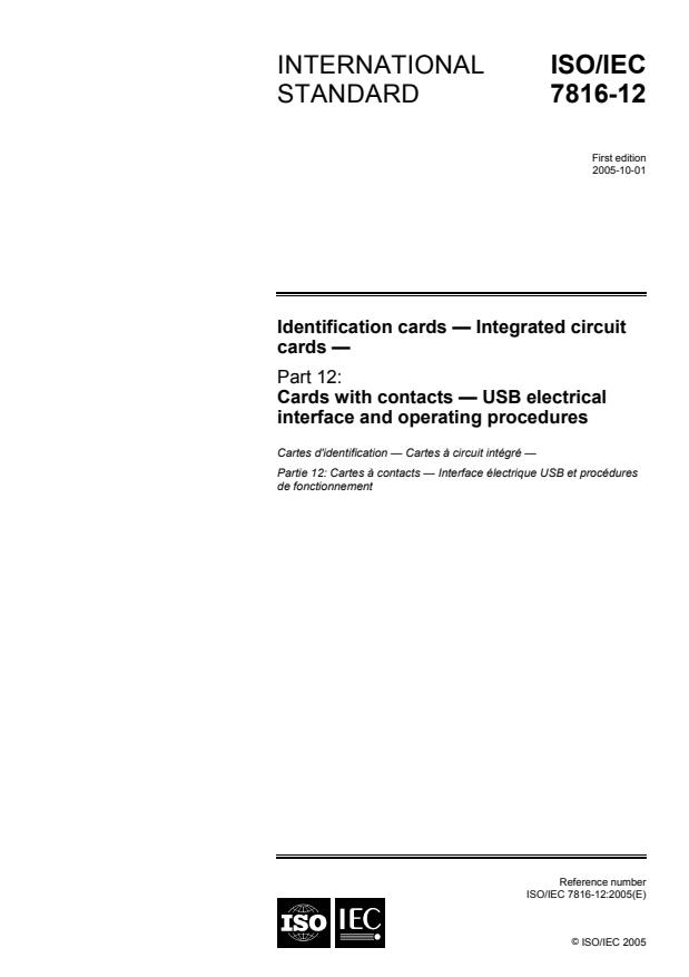 ISO/IEC 7816-12:2005 - Identification cards - Integrated circuit cards