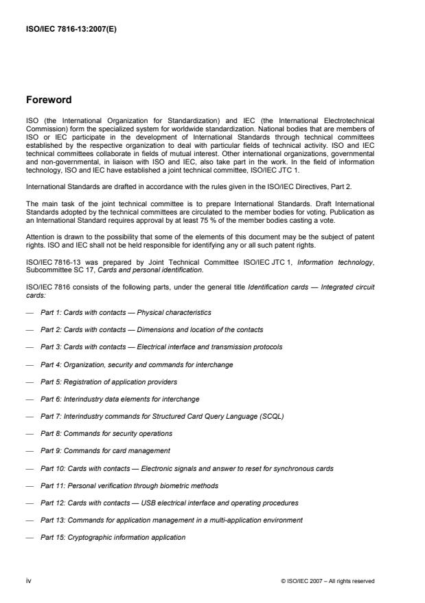 ISO/IEC 7816-13:2007 ISO/IEC 7816-13:2007 - Identification cards -- Integrated circuit cards - Page 4 preview