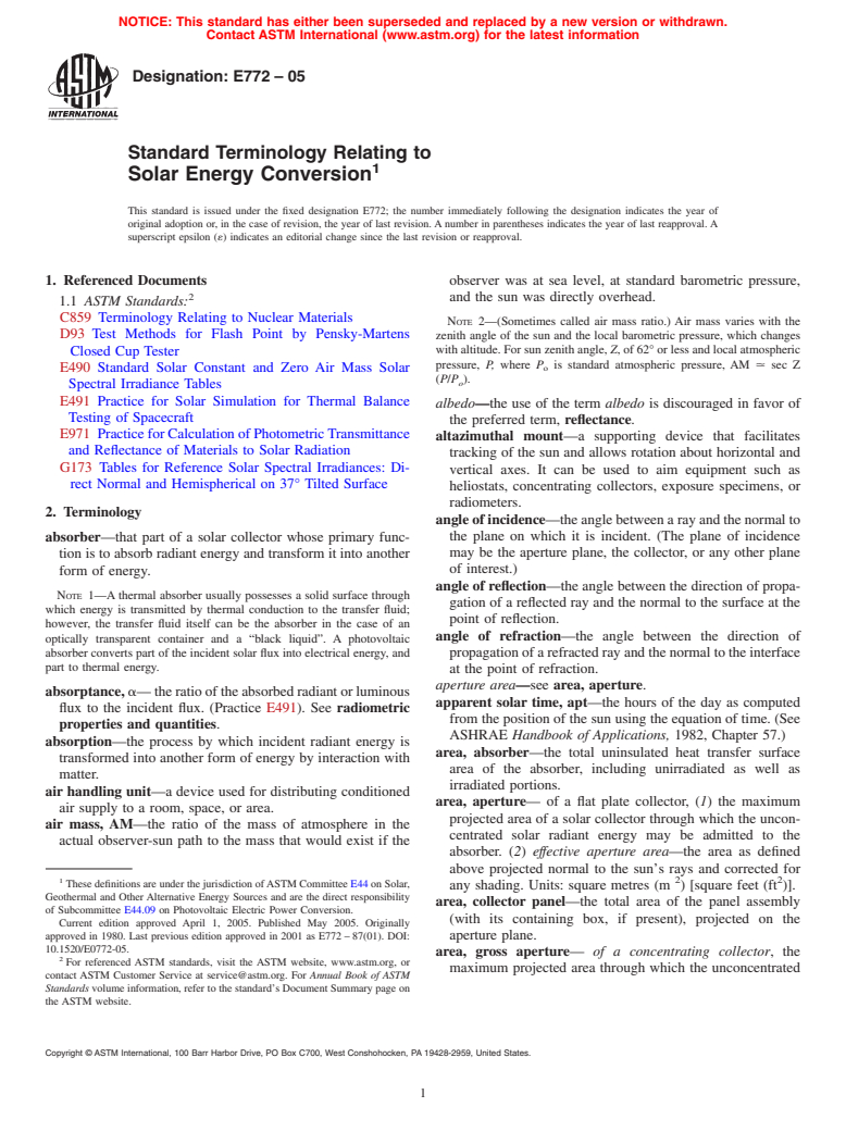 ASTM E772-05 - Standard Terminology Relating to Solar Energy Conversion