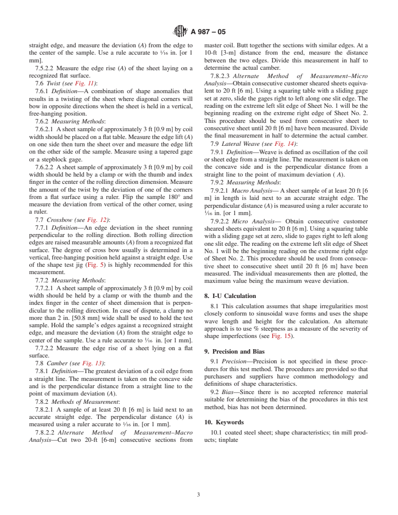 ASTM A987-05 - Standard Test Method for Measuring Shape Characteristics of Tin Mill Products