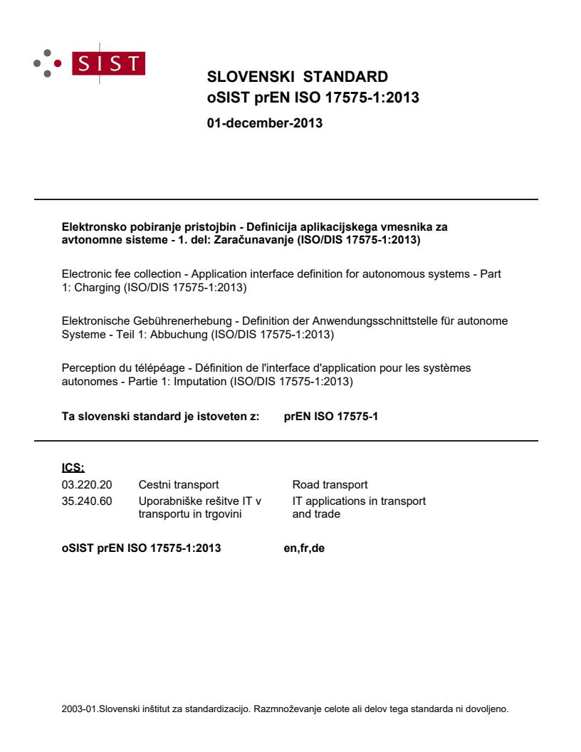 prEN ISO 17575-1:2013