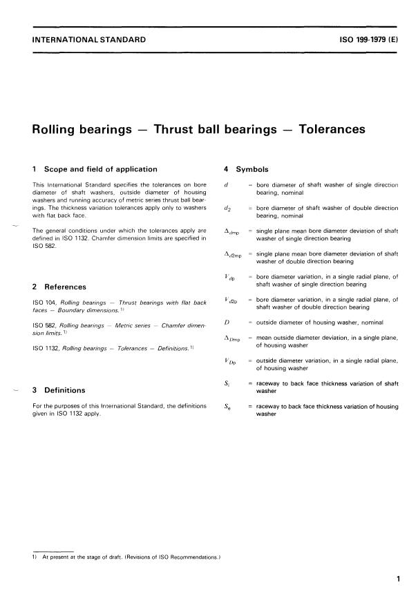 ISO 199:1979 - Rolling bearings -- Thrust ball bearings -- Tolerances