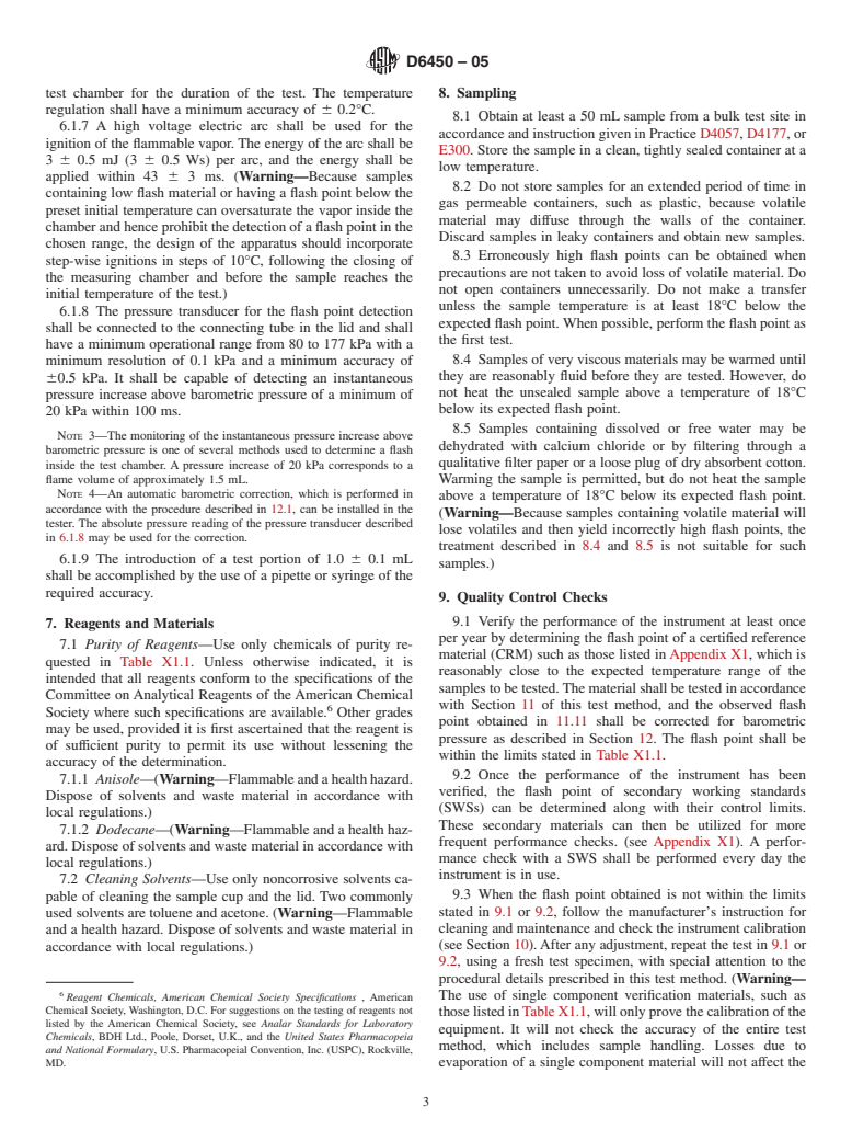 ASTM D6450-05 - Standard Test Method for Flash Point by Continuously Closed Cup (CCCFP) Tester