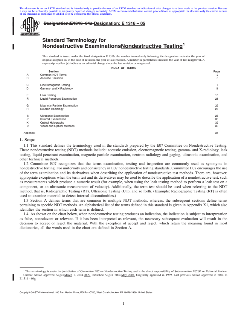 REDLINE ASTM E1316-05 - Standard Terminology for Nondestructive Testing