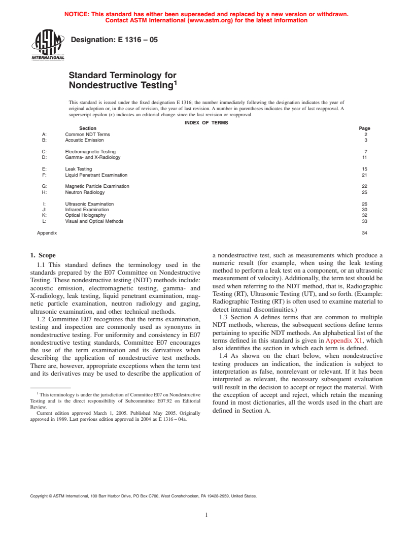ASTM E1316-05 - Standard Terminology for Nondestructive Testing