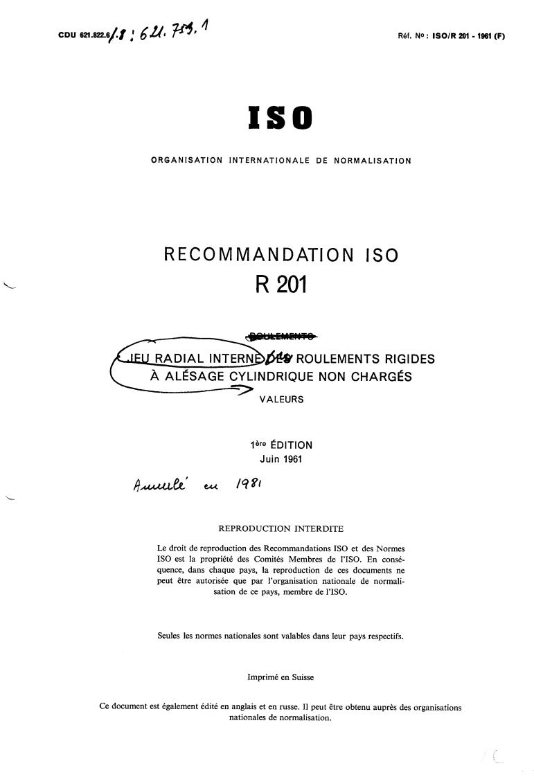 ISO/R 201:1961 - Withdrawal of ISO/R 201-1961
Released:6/1/1961