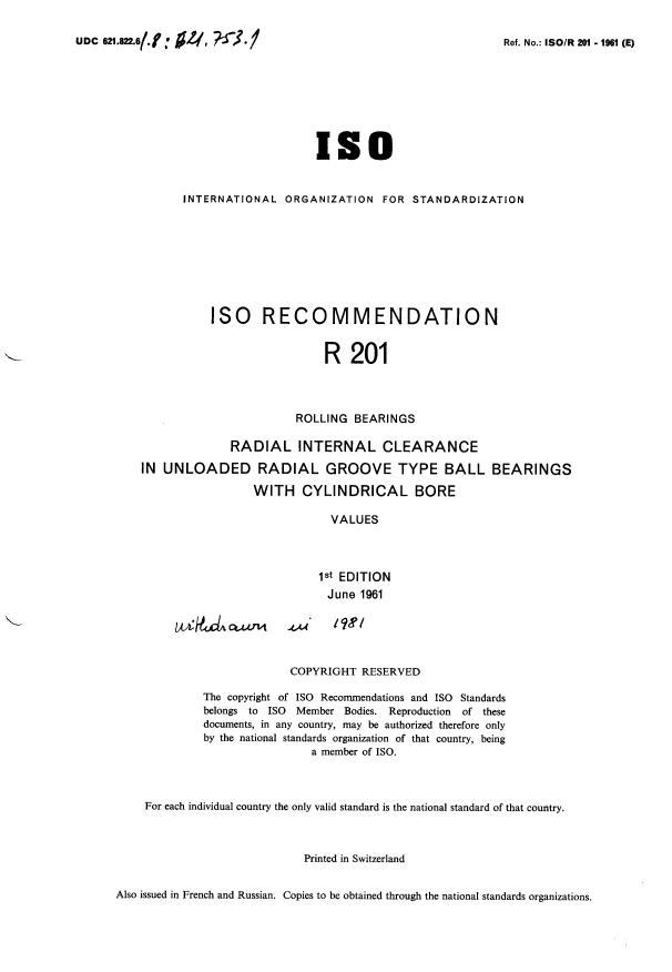 ISO/R 201:1961 - Withdrawal of ISO/R 201-1961
