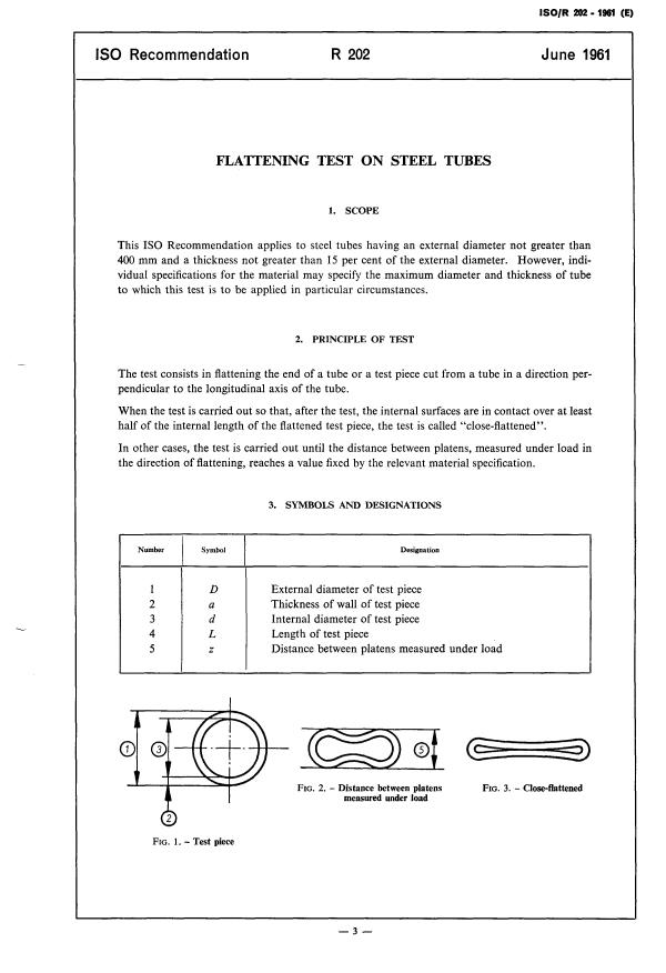 ISO/R 202:1961 - Flattening test on steel tubes