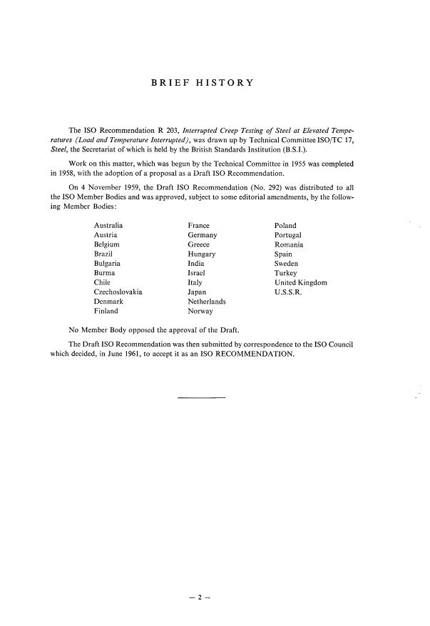 ISO/R 203:1961 ISO/R 203:1961 - Interrupted creep testing of steel at elevated temperatures (load and temperature interrupted) - Page 2 preview