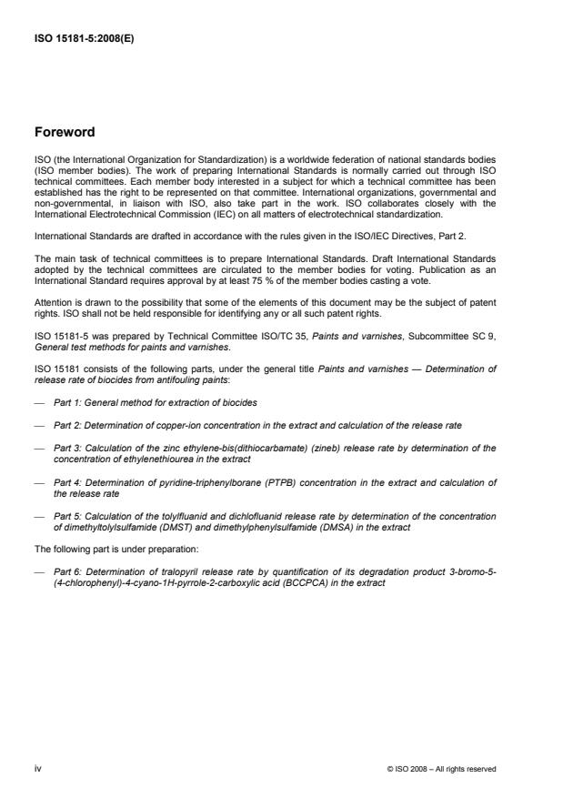 ISO 15181-5:2008 ISO 15181-5:2008 - Paints and varnishes -- Determination of release rate of biocides from antifouling paints - Page 4 preview
