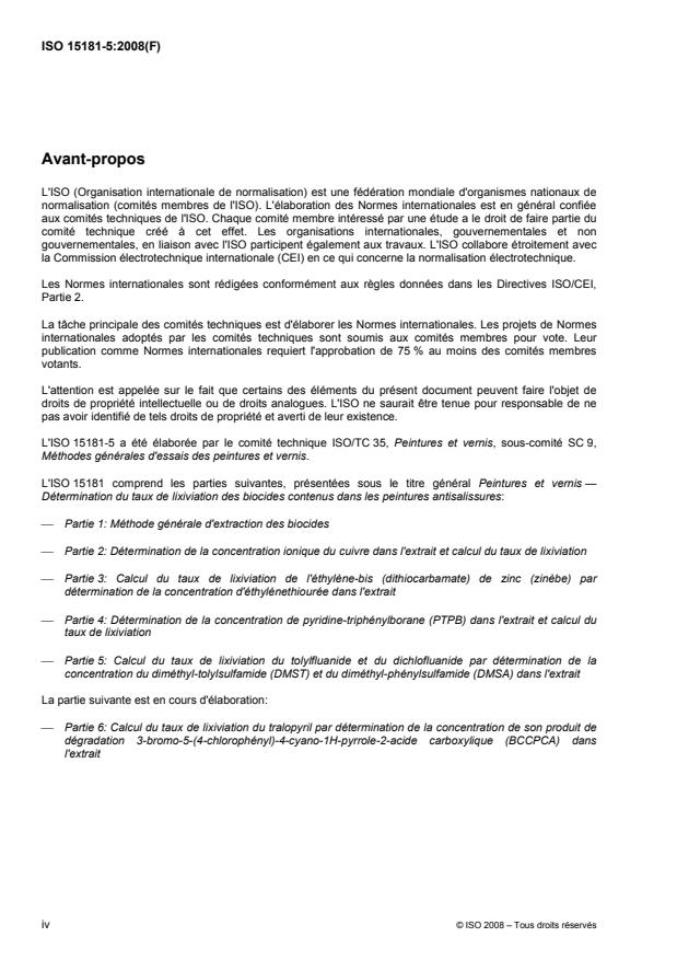 ISO 15181-5:2008 ISO 15181-5:2008 - Peintures et vernis -- Détermination du taux de lixiviation des biocides contenus dans les peintures antisalissures - Page 4 preview