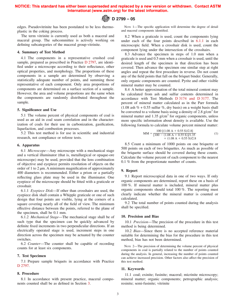 ASTM D2799-05 - Standard Test Method for Microscopical Determination of the Maceral Composition of Coal