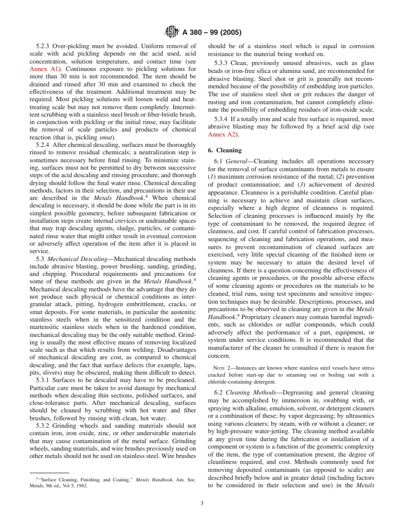 ASTM A380-99(2005) - Standard Practice for Cleaning, Descaling, and Passivation of Stainless Steel Parts, Equipment, and Systems