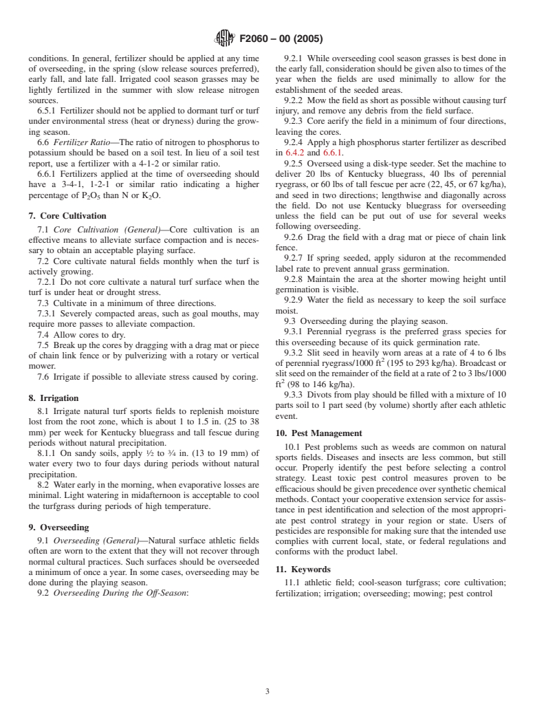 ASTM F2060-00(2005) - Standard Guide for Maintaining Cool Season Turfgrasses on Athletic Fields