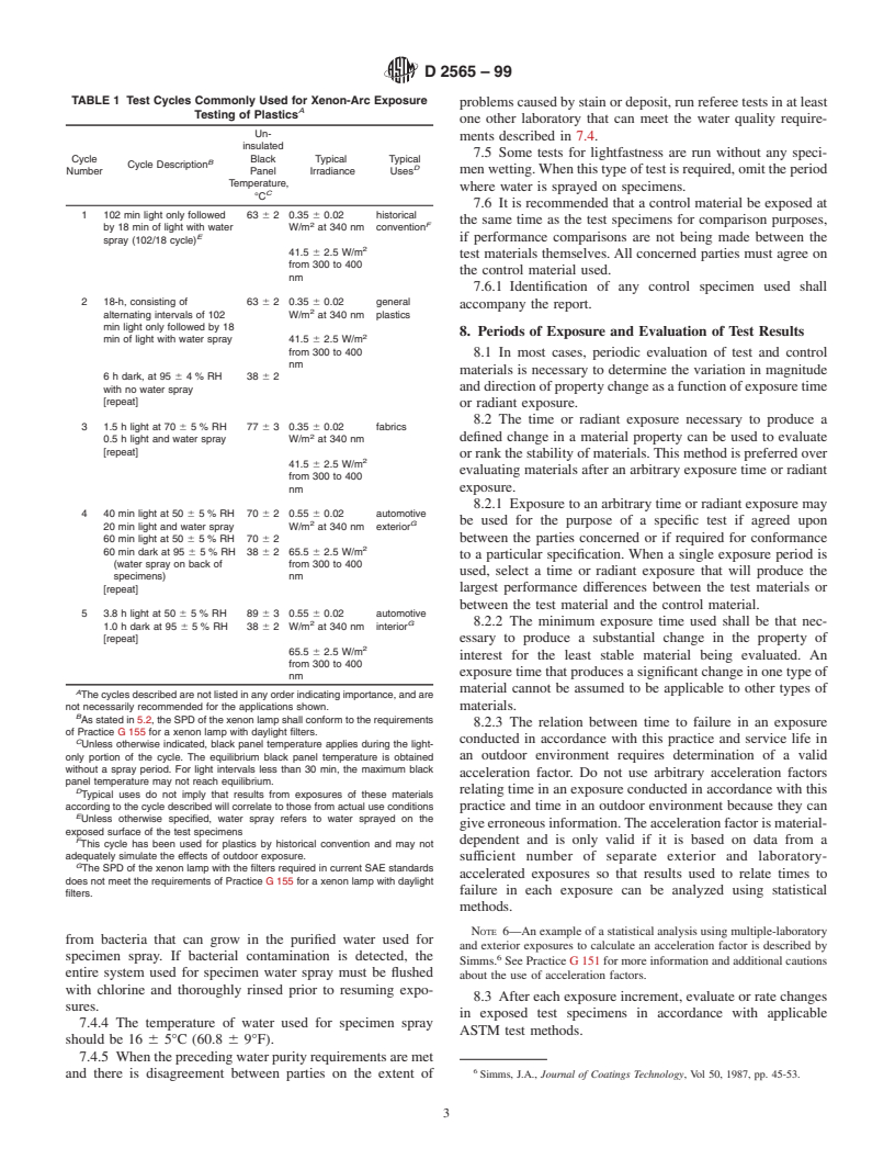 ASTM D2565-99 - Standard Practice for  Xenon Arc Exposure of Plastics Intended for Outdoor Applications