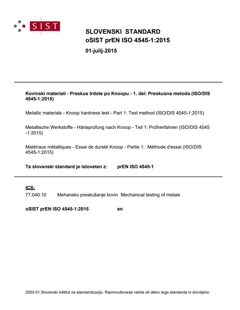 prEN ISO 4545-1:2015