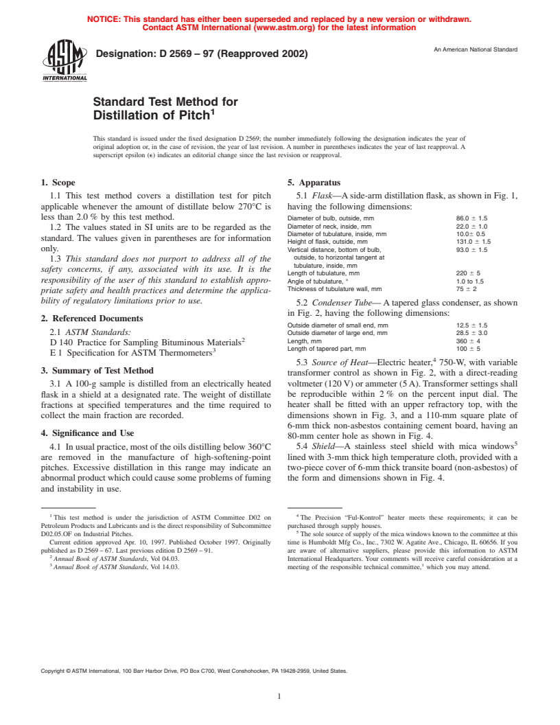 ASTM D2569-97(2002) - Standard Test Method for Distillation of Pitch