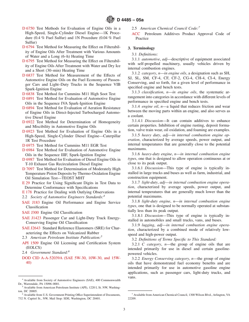 ASTM D4485-05a - Standard Specification for Performance of Engine Oils