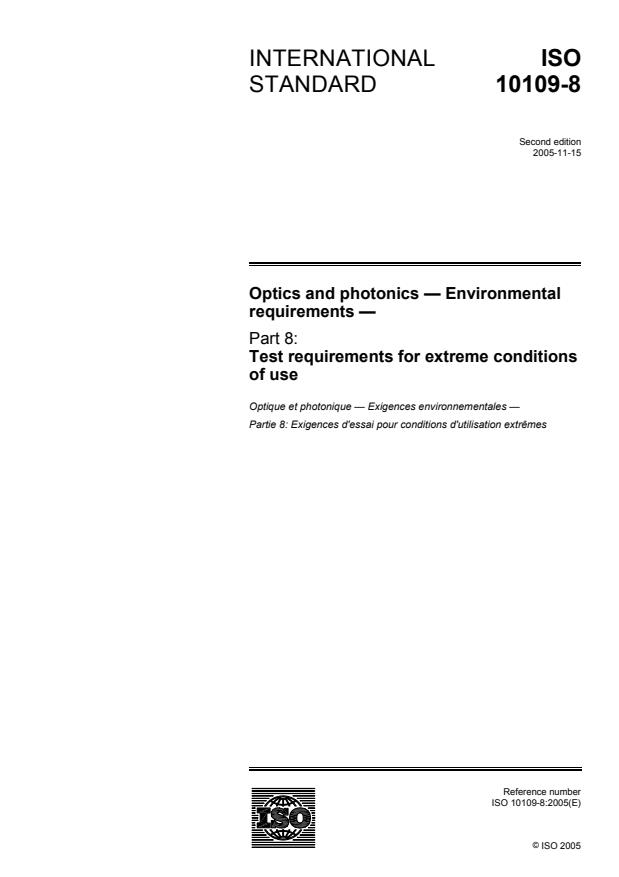 ISO 10109-8:2005 - Optics and photonics -- Environmental requirements