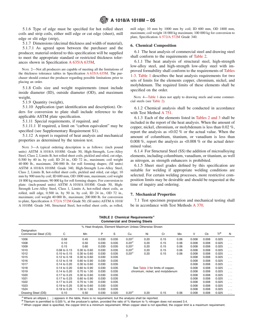 ASTM A1018/A1018M-05 - Standard Specification for Steel, Sheet and Strip, Heavy-Thickness Coils, Hot-Rolled, Carbon, Commercial, Drawing, Structural, High-Strength Low-Alloy, and High-Strength Low-Alloy with Improved Formability