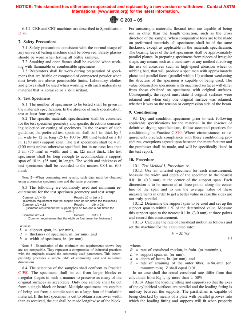 ASTM C203-05 - Standard Test Methods for Breaking Load and Flexural Properties of Block-Type Thermal Insulation