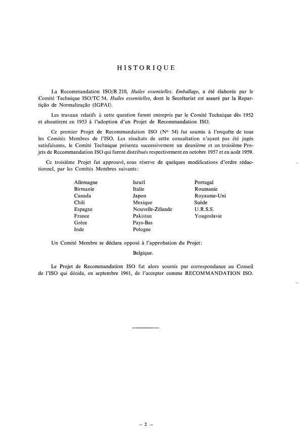 ISO/R 210:1961 ISO/R 210:1961 - Huiles essentielles -- Emballage - Page 2 preview