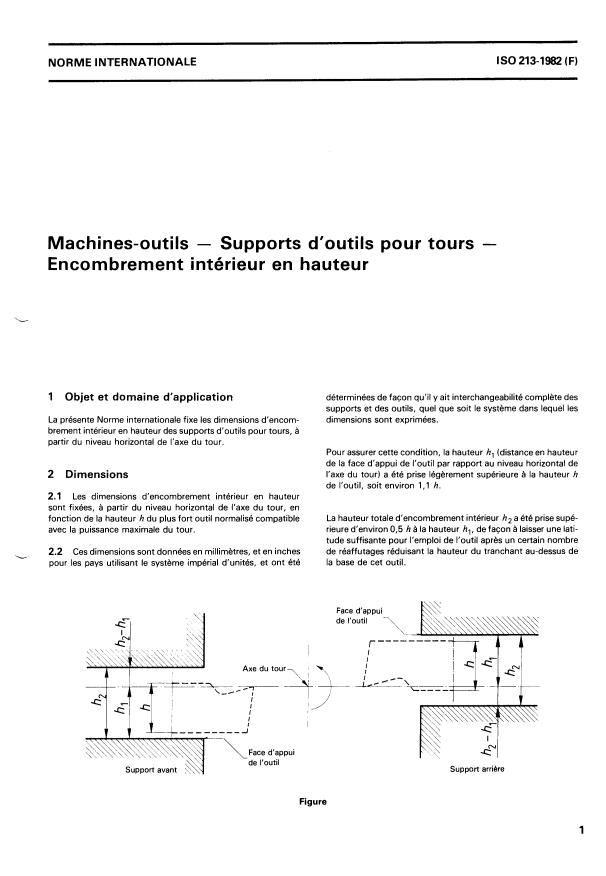 ISO 213:1982 - Machines-outils -- Supports d'outils pour tours -- Encombrement intérieur en hauteur
