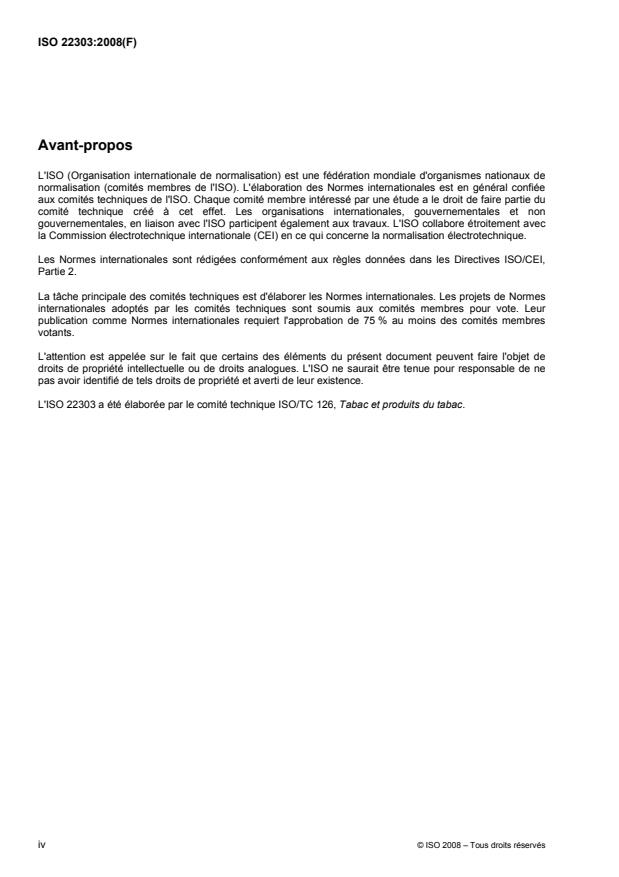 ISO 22303:2008 ISO 22303:2008 - Tabac -- Dosage des nitrosamines spécifiques du tabac -- Méthode d'extraction par solution tampon - Page 4 preview