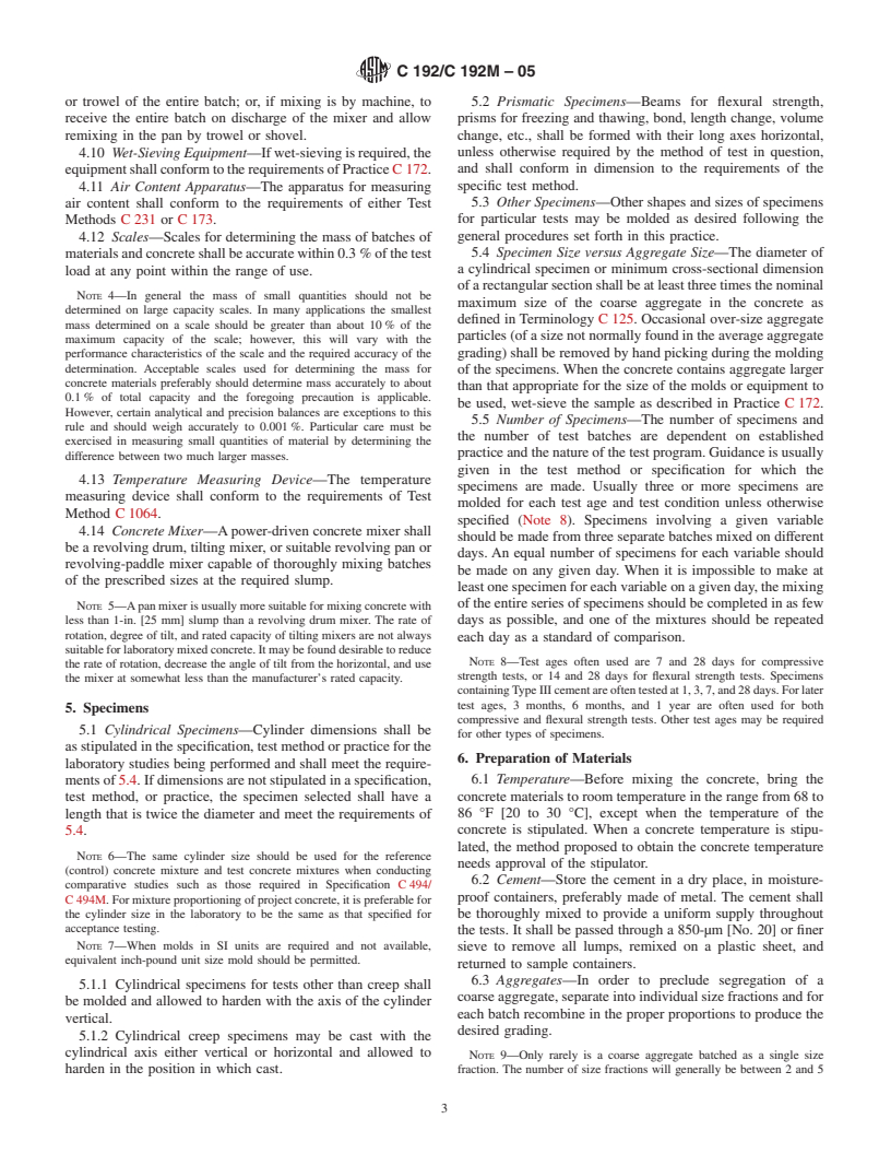 ASTM C192/C192M-05 - Standard Practice for Making and Curing Concrete Test Specimens in the Laboratory