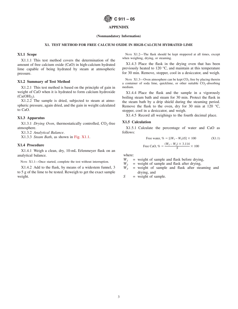 ASTM C911-05 - Standard Specification for Quicklime, Hydrated Lime, and Limestone for Chemical Uses