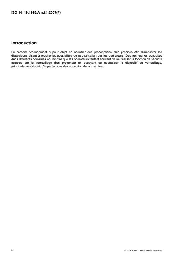 ISO 14119:1998/Amd 1:2007 ISO 14119:1998/Amd 1:2007 - Conception réduisant les possibilités de neutralisation - Page 4 preview