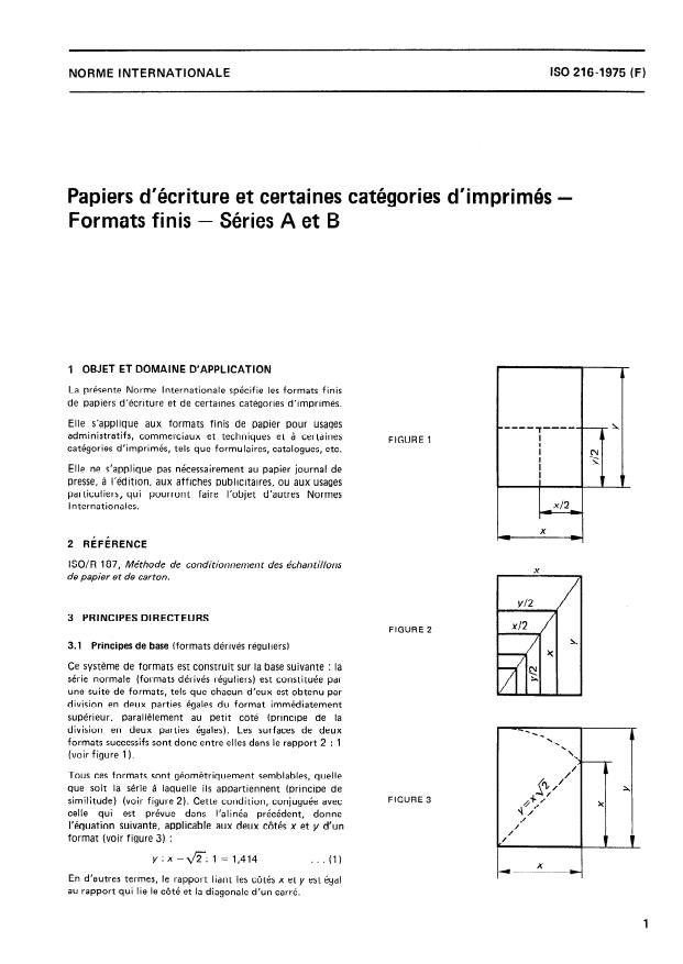 ISO 216:1975 - Papiers d'écriture et certaines catégories d'imprimés -- Formats finis -- Séries A et B