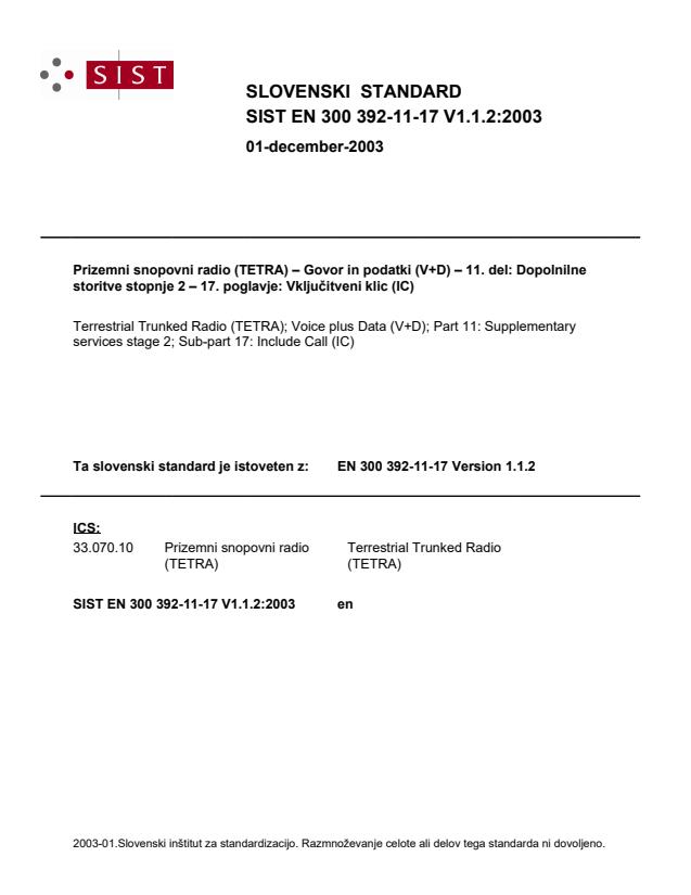SIST EN 300 392-11-17 V1.1.2:2003 SIST EN 300 392-11-17 V1.1.2:2003