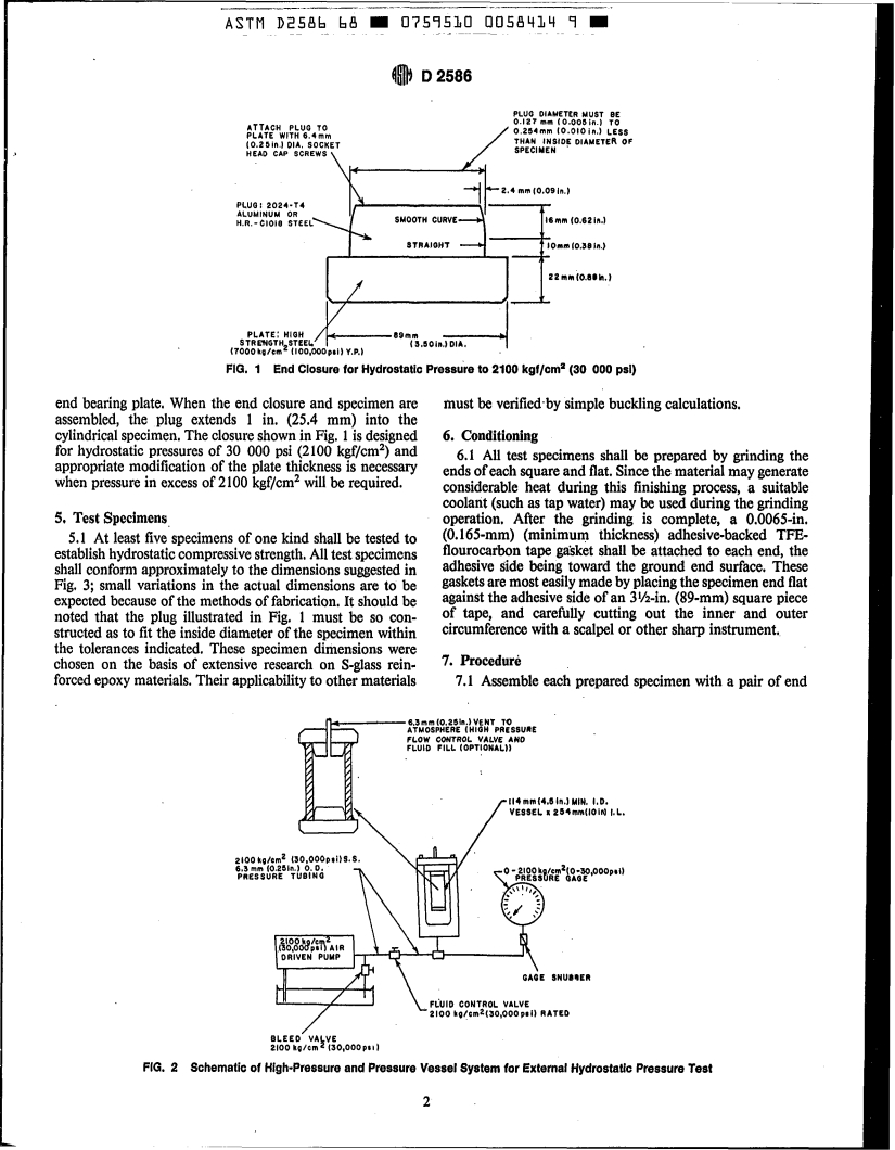 ASTM D2586-68(1990)e1 - Standard Test Method for Hydrostatic Compressive Strength of Glass-Reinforced Plastic Cylinders (Withdrawn 1996)