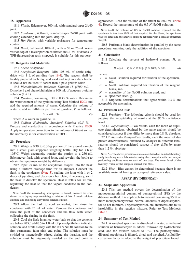 ASTM D2195-05 - Standard Test Methods for Pentaerythritol (Withdrawn 2011)