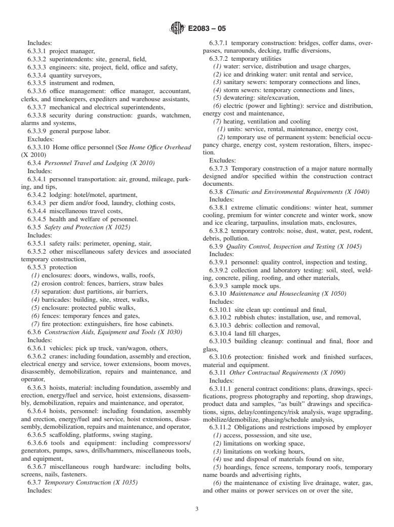 ASTM E2083-05 - Standard Classification for Building Construction Field Requirements, and Office Overhead  Profit