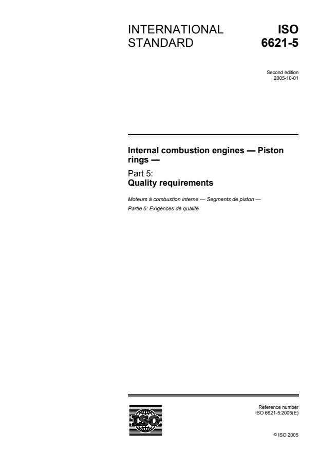 ISO 6621-5:2005 - Internal combustion engines -- Piston rings