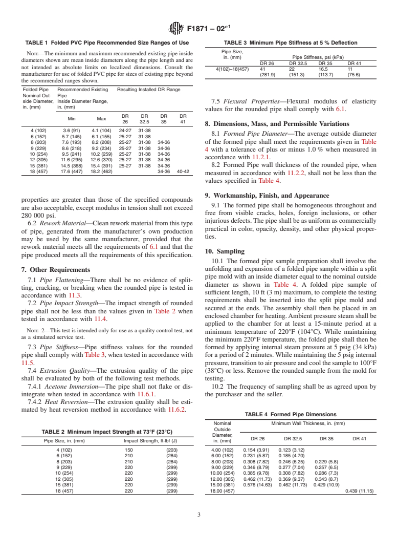 ASTM F1871-02e1 - Standard Specification for Folded/Formed Poly (Vinyl Chloride) Pipe Type A for Existing Sewer and Conduit Rehabilitation (Withdrawn 2011)