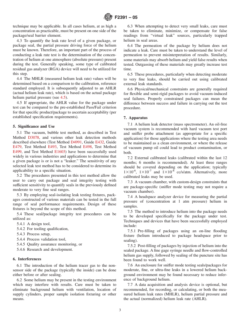 ASTM F2391-05 - Standard Test Method for Measuring Package and Seal Integrity Using Helium as the Tracer Gas