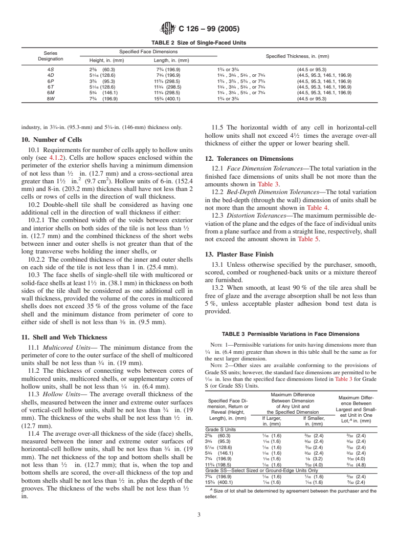 ASTM C126-99(2005) - Standard Specification for Ceramic Glazed Structural Clay Facing Tile, Facing Brick, and Solid Masonry Units