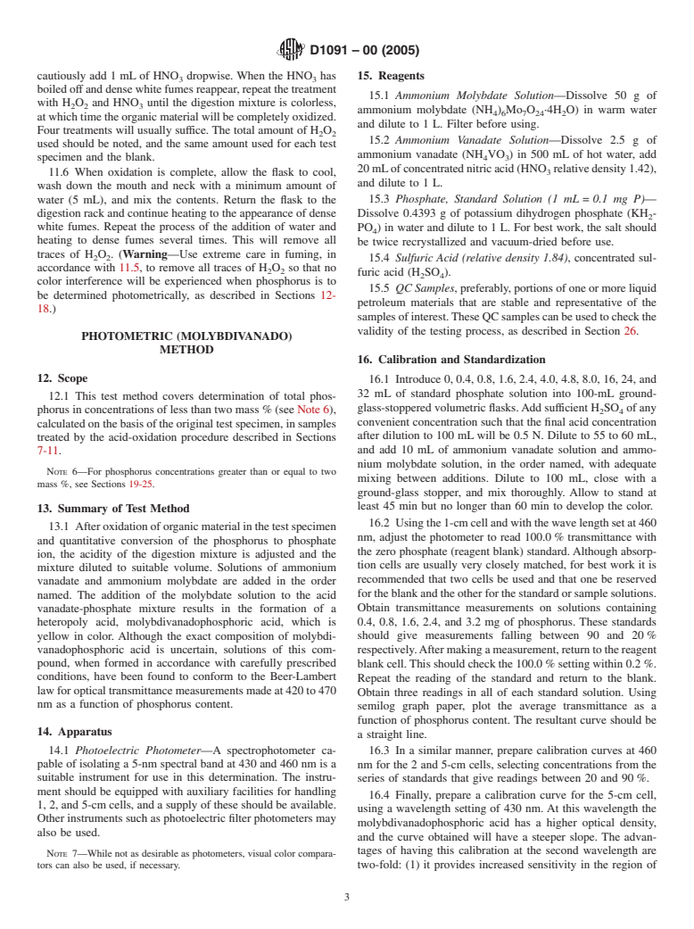 ASTM D1091-00(2005) - Standard Test Methods for Phosphorus in Lubricating Oils and Additives